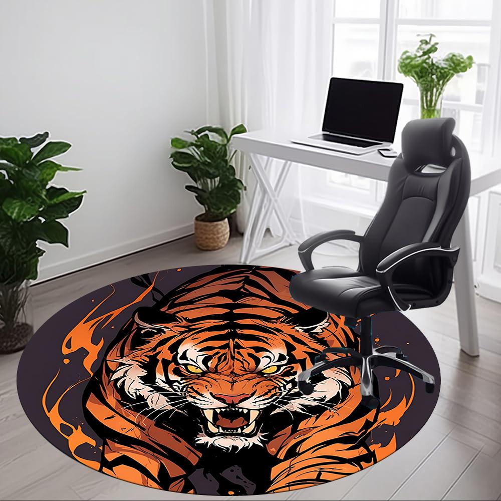 1pc Tiger Flames Office Round Area Rug, Under Office Chairs Bedroom Living Room Home Decor, Room Deco, Available in Various Sizes