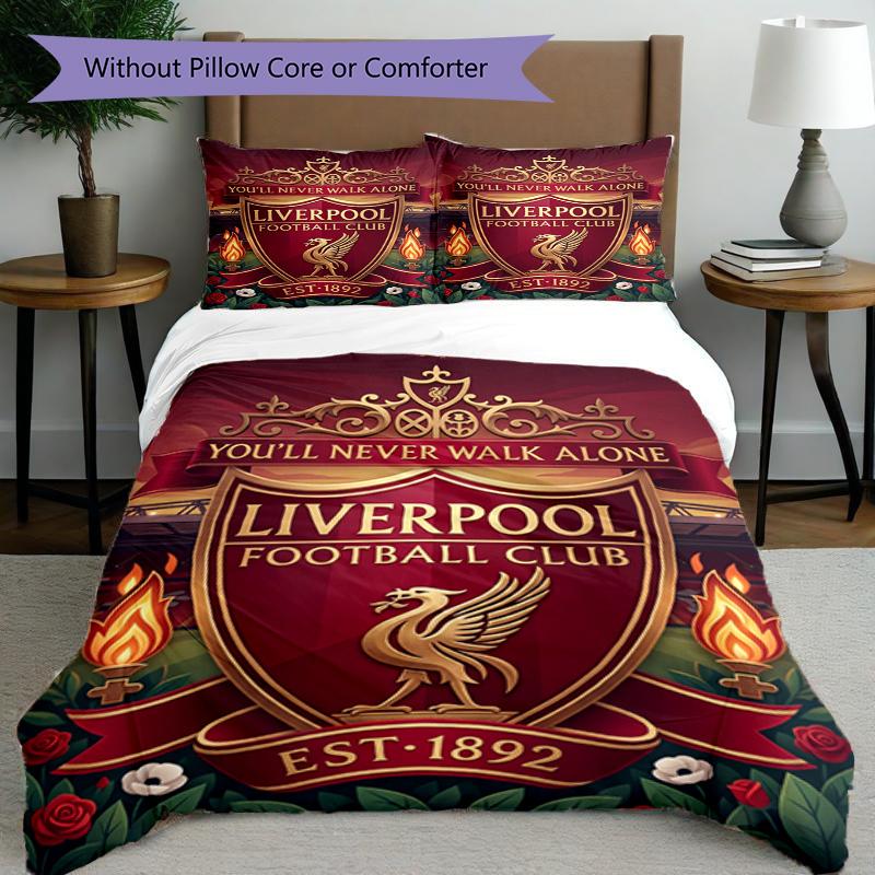 3pcs Duvet Cover Set (1*Duvet Cover + 2*Pillowcase, Without Core), Liverpool Football Club Print Bedding Set, Bedroom Decor, All‑Season, Birthday Gift
