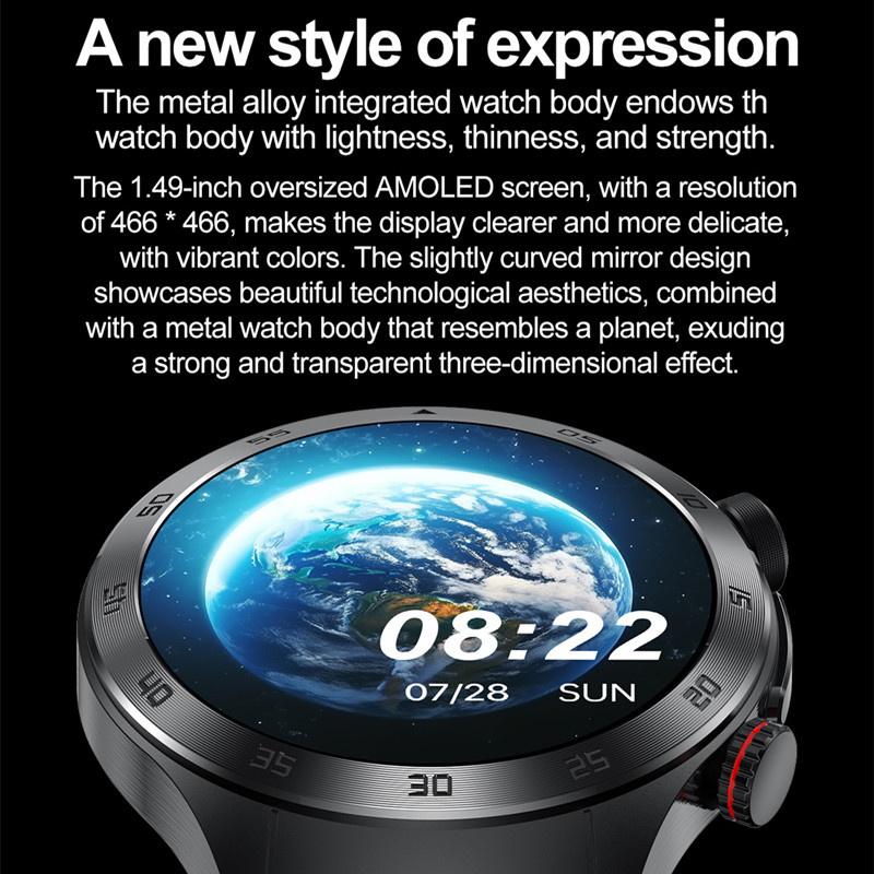 Smart Watch E800 Men 1.49" Amoled Screen ECG Laser Therapy Health Monitor SOS Bluetooth Call Sports Fitness Tracker Smartwatch