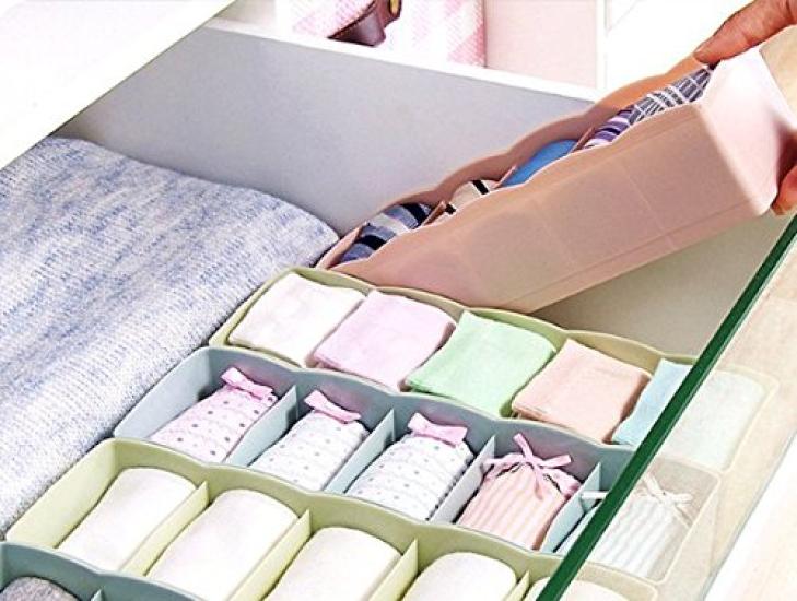 Пластиковый контейнер HJ с разделителями для хранения мелких предметов [Для нижнего белья, носков, майок, перчаток, носовых платков, масок, галстуков и т. д.]