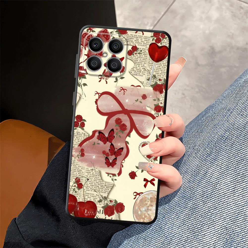 Чехол для телефона Funda для Honor 200 400 Lite X6 8X 70 X7 X8 Magic5Lite X9a 90 X5b Розовый бант