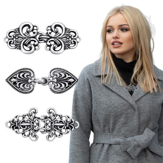 3 Pcs Shawl Collar Clip Buttons Retro Design Sweater Cardigan Clips Electroplated 3 Styles Shawl