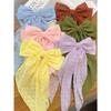 6 Women Spring/summer Solid Color Chiffon Long Polka Dot Fabric Super Fairy Big Bow Back Head Spring Clip Hair Accessories