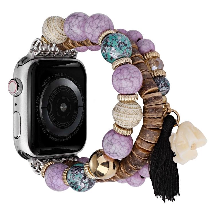 Beaded Bracelet Watch Band With Elephant Pendant For Apple Watch Ultra 49mm, Adjustable Metal Bead Replacement Strap