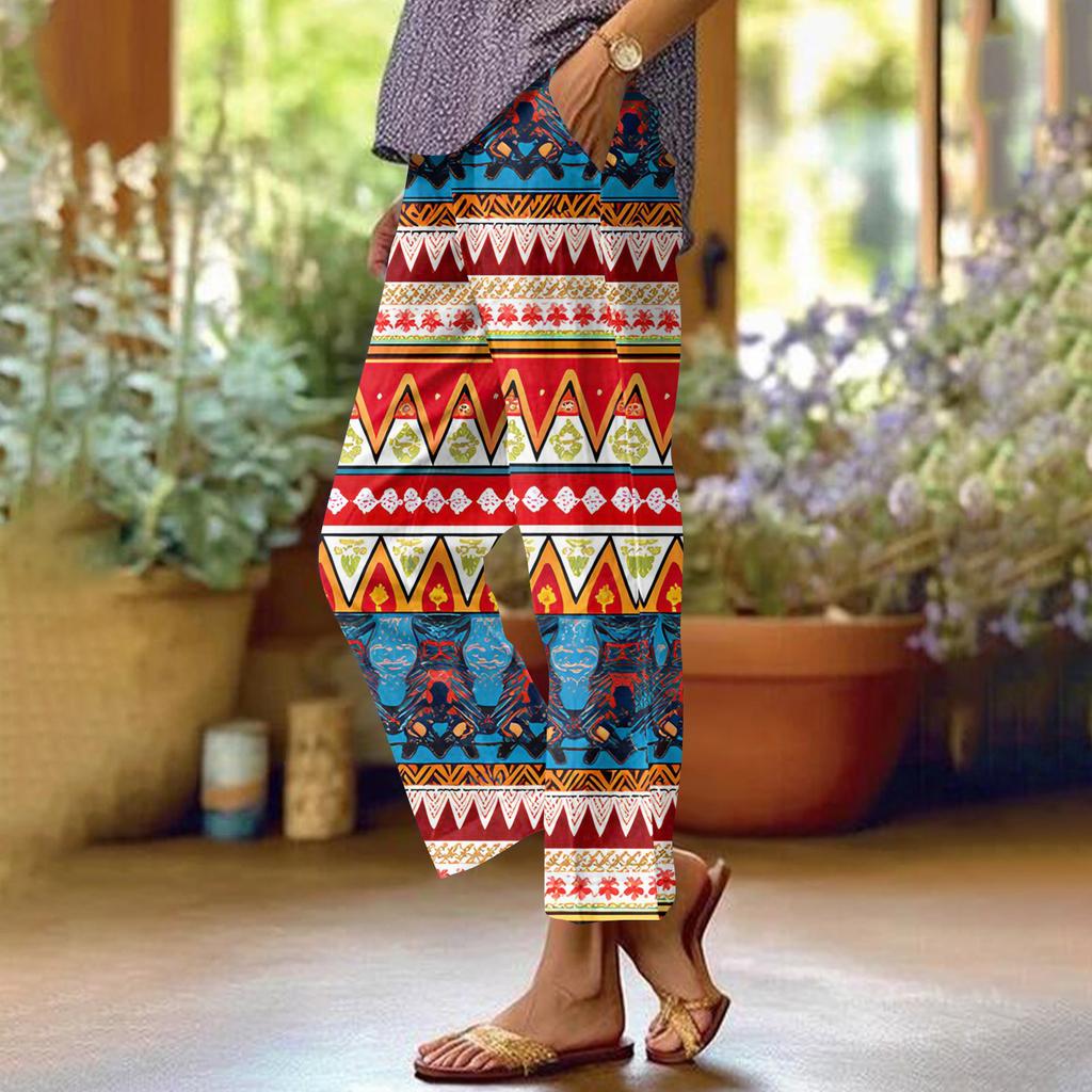 Женские повседневные модные принтованные прямые брюки с карманами