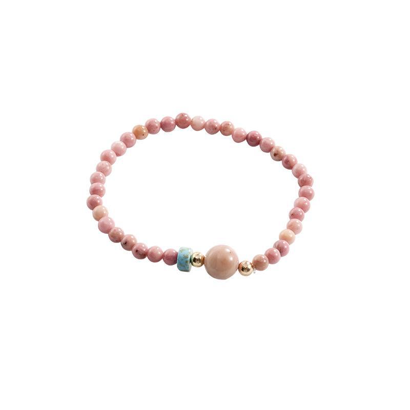 Chinese Style Strawberry Chalcedony Beaded Bracelet for Women - Girlfriend Gift Hand Jewelry