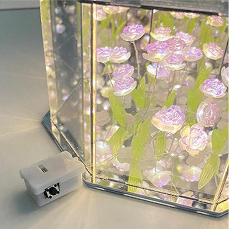 Handmade Rose Mirror Small Night Light Creative Night Gifts DIY Day Mother's Day Rose Light Valentine's Octagon