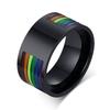 Fashion Men Stainless Steel Black Rainbow Color Ring Band Pride Gay Rings Finger Jewelry Gift