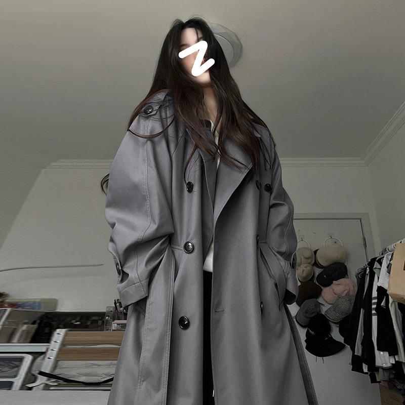 Женский серый тренч средней длины - Весна Осень 2025, Корейский дизайн для миниатюрных, Британский стиль