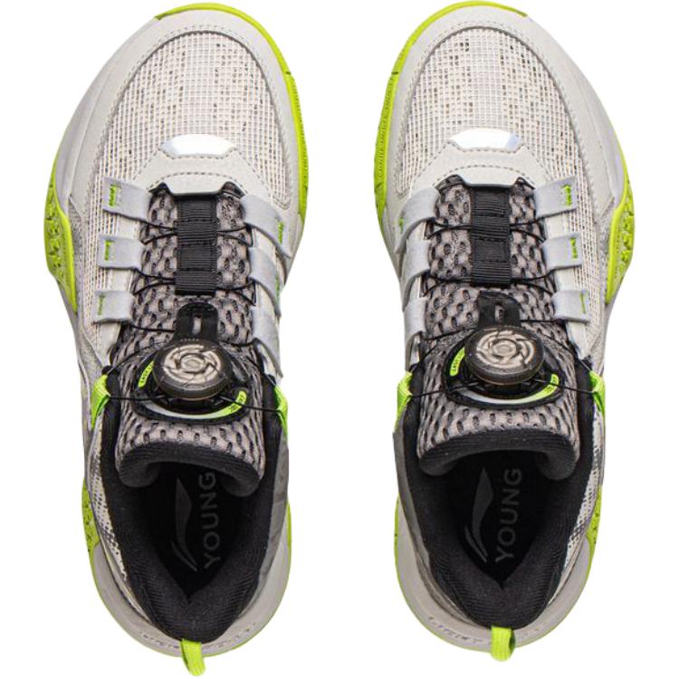 Li Ning Kids Basketball Comfortable Soft Durable Mid-Top Basketball Shoes Kids Sneaker Light-Lime Asphalt-Gray YKBV058-1