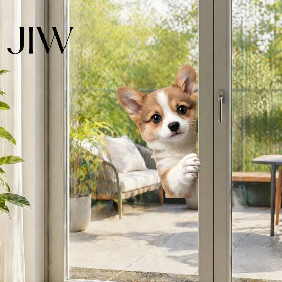Electrostatic Glass Clings Cute Peeking Animal Static Window Clings, Cartoon Cat Dog Wall Stickers, Waterproof Decorative Stickers for Kids Removable