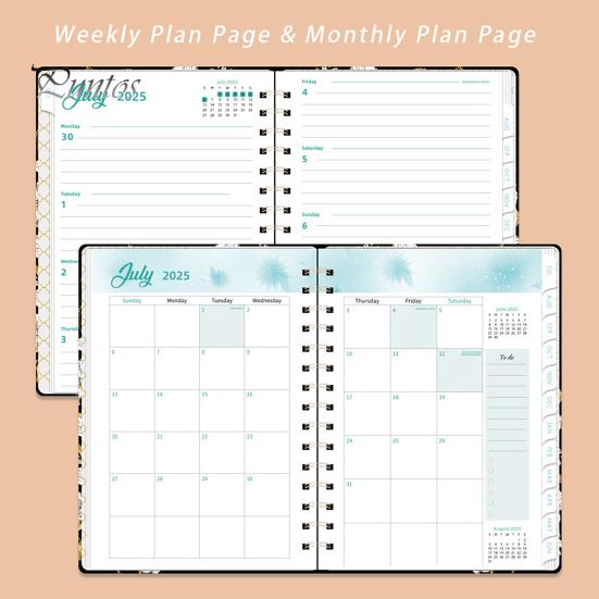 Планировщик на 2025-2026 гг., июль 2025 г. - июнь 2026 г., ежедневный, еженедельный, ежемесячный, 12-месячный, с цветочным принтом, спиральный переплет, блокнот для домашнего офиса, школы