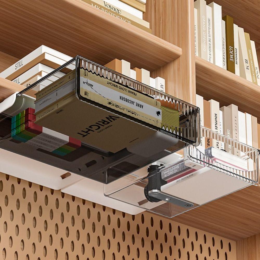 Portable Undertable Drawer Storage Rack Invisible Pull Out Storage Box Large Capacity Table Shelf Storage Box New  Drawer