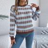 Women's Round Neck Vintage Striped  Long Sleeve Pullover Sweater