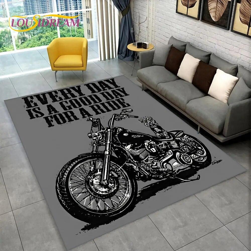 Retro Vintage Motorcycle Skull Area Rug,Carpet Rug for Living Room Bedroom Sofa Doormat Kitchen Decor,Child Non-slip Floor Mat