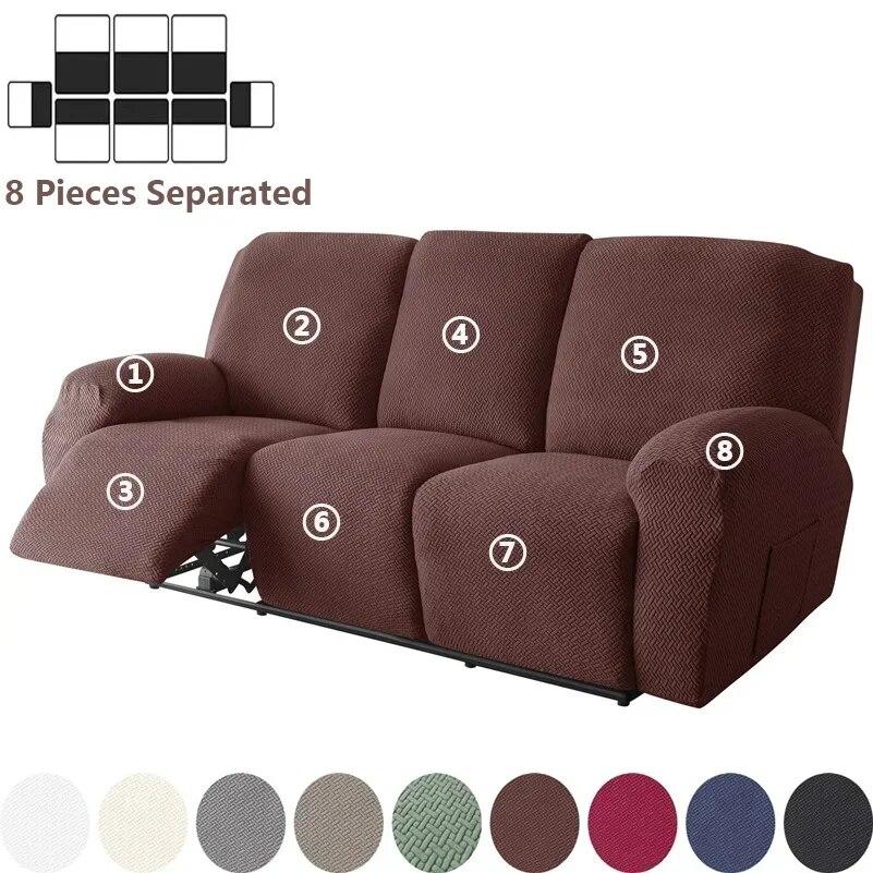 1/2/3 Seater Jacquard Recliner Sofa Cover Stretch Solid Color Armchair Covers Living Room Lazy Boy Couch Slipcovers Funda Sofa