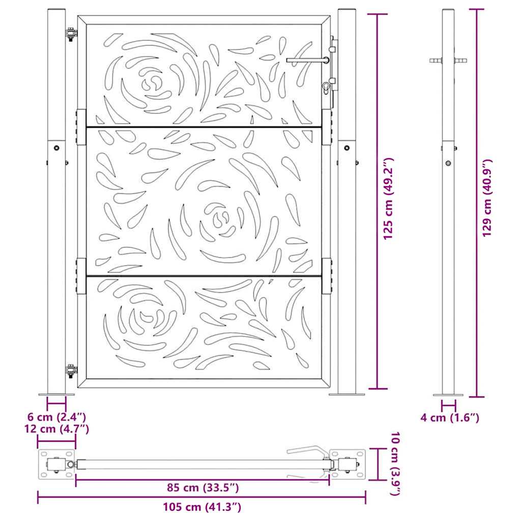 Garden Gate 100 x 125 cm Weathering Steel Flame Design