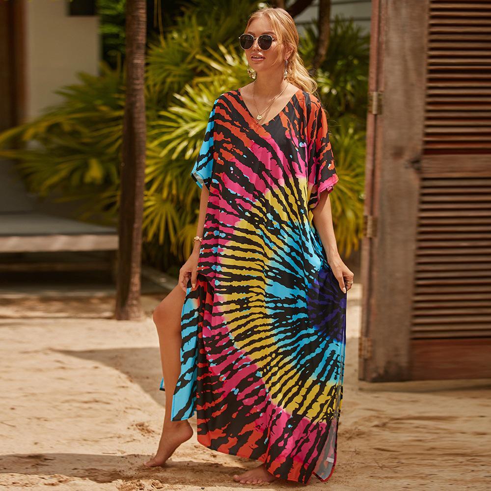 Women's Oversized Printed Cotton Beach Robe and Bikini Cover-Up with Sunscreen Protection