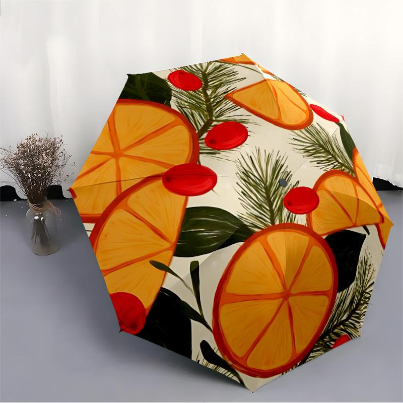1pc Oranges Berries Open/Close Folding Umbrella, All- Portable Umbrella for & Men, Stylish Accessory (Holiday Gift) 8-Rib yy251213113