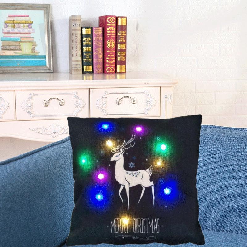 Elegant Cotton Linen Pillow Cover With Led Lights For Charming Christmas Decor