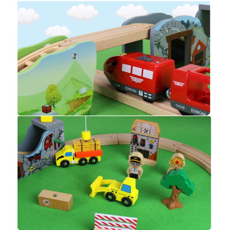 Деревянная Железная Дорога Шахта Кран Карусель Коллекция Деревянная Железная Дорога Электрический Магнитный Поезд Совместим с Деревянной Рельсой Подарок Мальчику G6