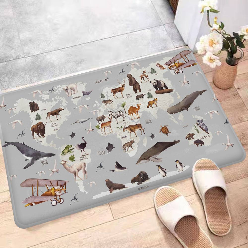 Cartoon animal world Door Mat Washable Non-Slip Living Room Sofa Chairs Area Mat Kitchen Toilet Rug