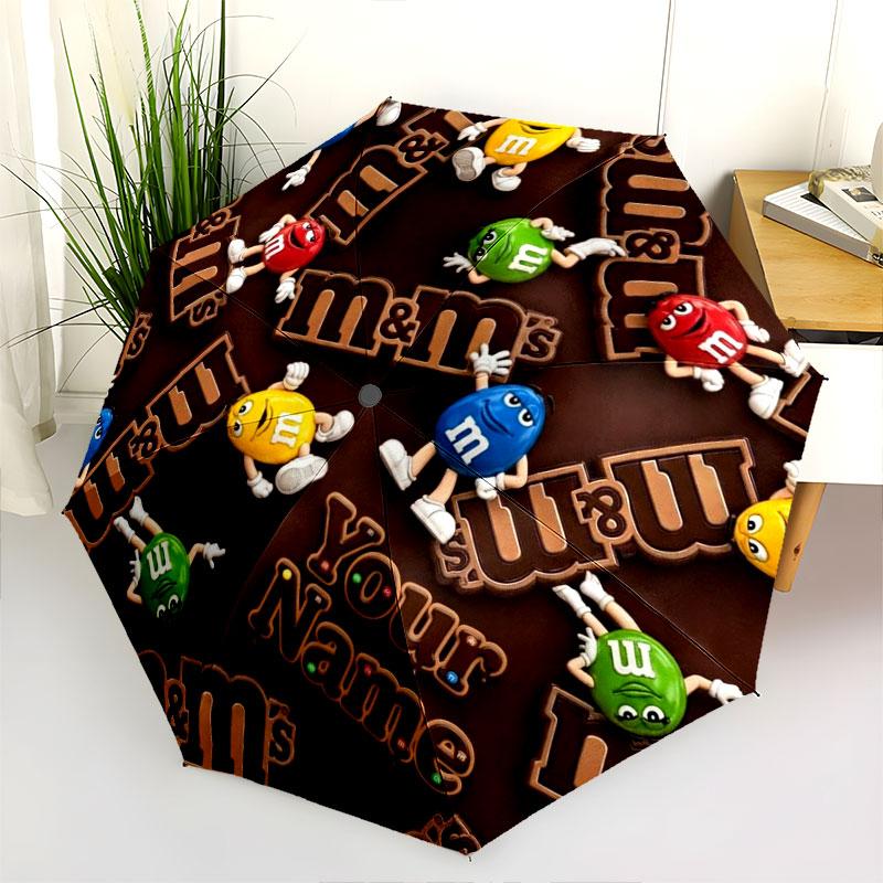 1 шт. Автоматический складной зонт - Узор M&M's с индивидуальным именем, Портативный и складной дизайн с 8 спицами, Рождественские и Новогодние подарки