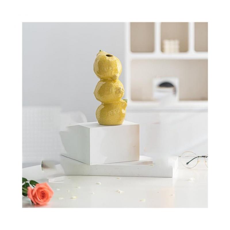Keramikvase mit Lebendigem Fruchtmotiv - Verspielte Zitronen-Vase, Dekorativ für Zuhause und Küche (Zitrone)