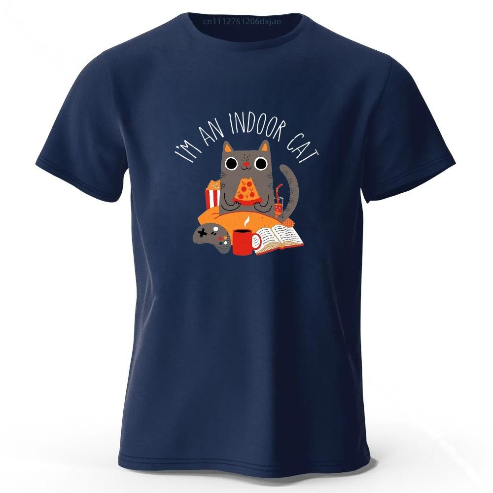 Home Style Pizza Cat Print Pure Cotton Short Sleeved Shirt Summer Menswomens Street Casual Trend Tshirt Large Size Loose Top