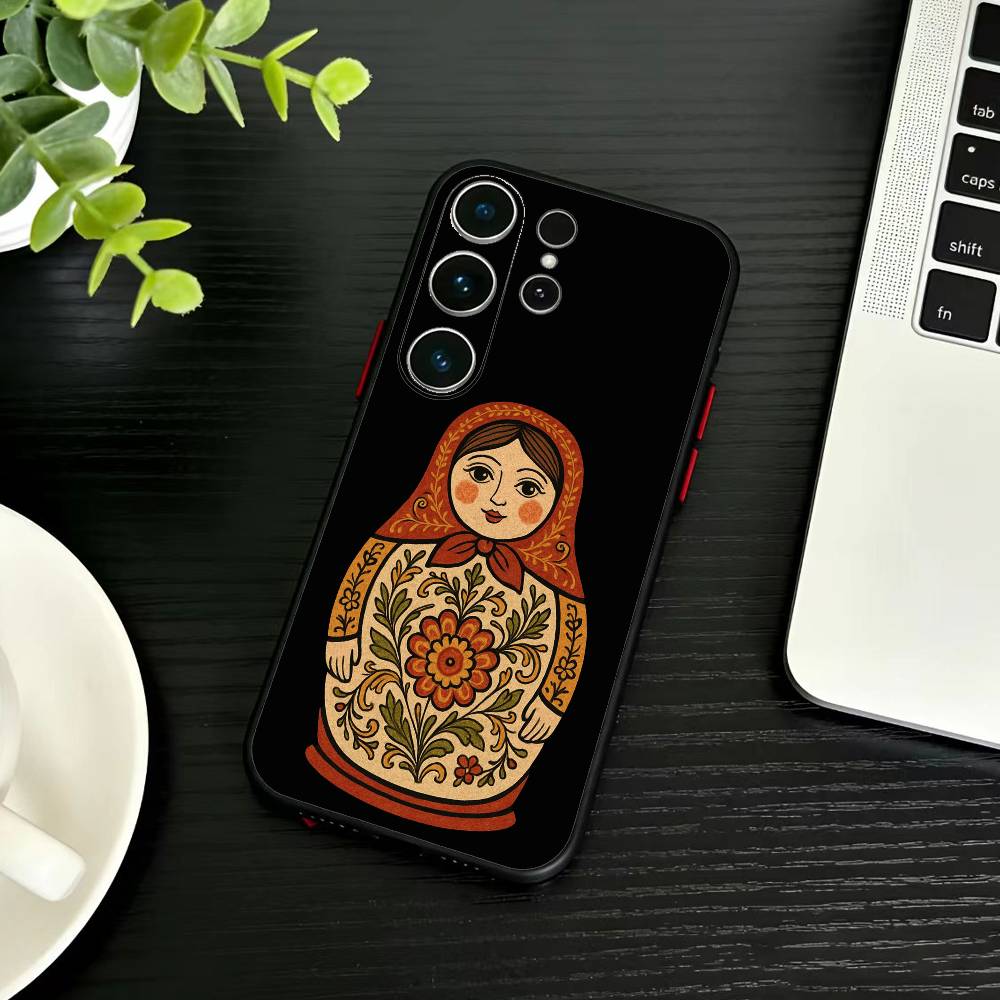 Russian Dolls Matryoshka Phone Case For Samsung S26,S25,S24,S23,S22,S30,S21,Ultra,Plus,FE 5G Black Soft Cover