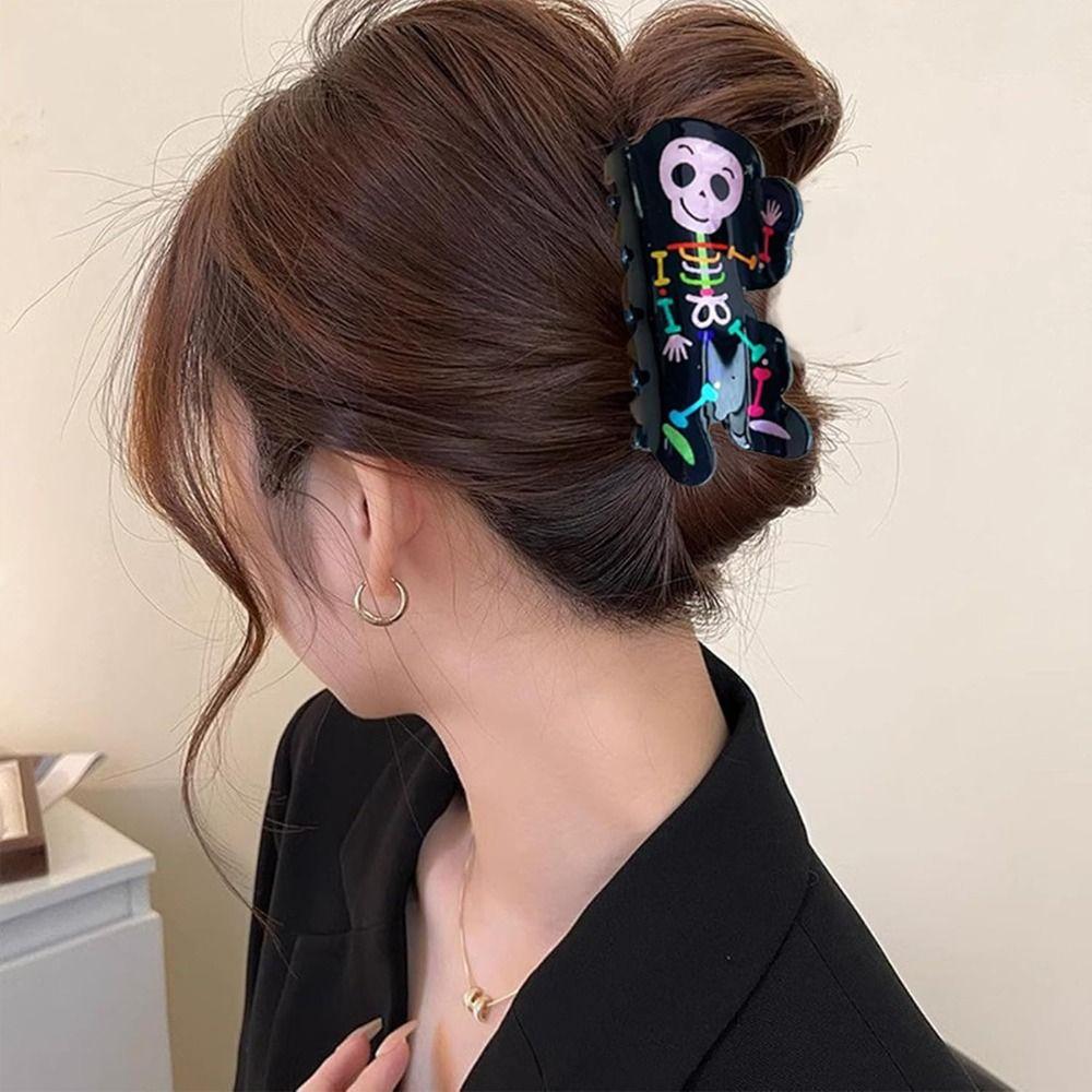 Acrylic Halloween Hair Claw Spider Skeleton Shark Clip Creative Halloween Themed Gripper Women