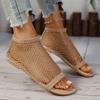 Women Round Toe Beach Sandals Low Cut Breathable Outdoor Shoes Wear Hollow Out Slip-On Net Top Flat Sandals Zapatos De Mujer