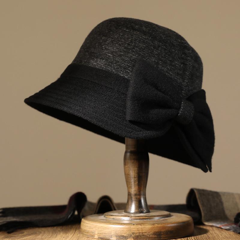 Шляпа женская осенне-зимняя элегантная шляпа-котелок с бантом для среднего возраста модная теплая шляпа-ведро универсальная шляпа-ведро