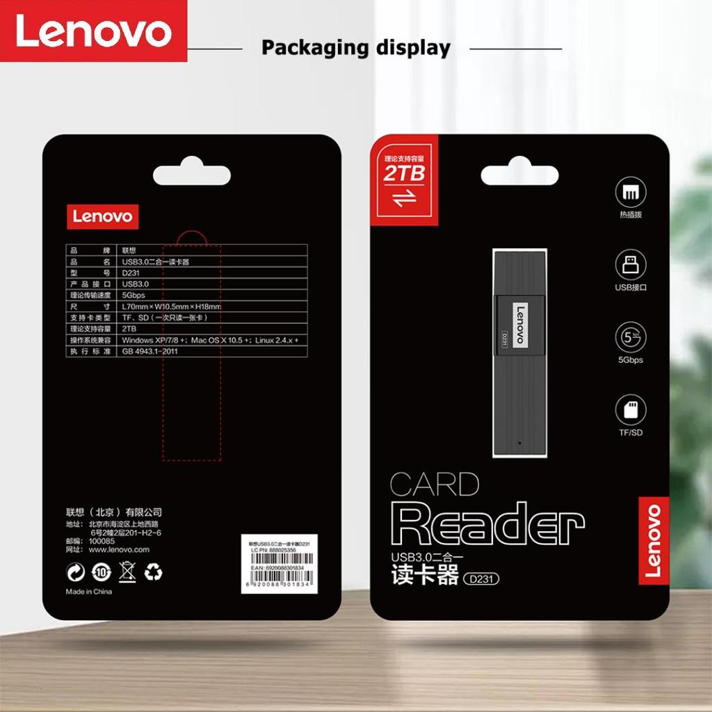Lenovo D221 Устройство чтения карт памяти TF USB2.0 Двухслотовый адаптер для ПК Устройство чтения карт памяти