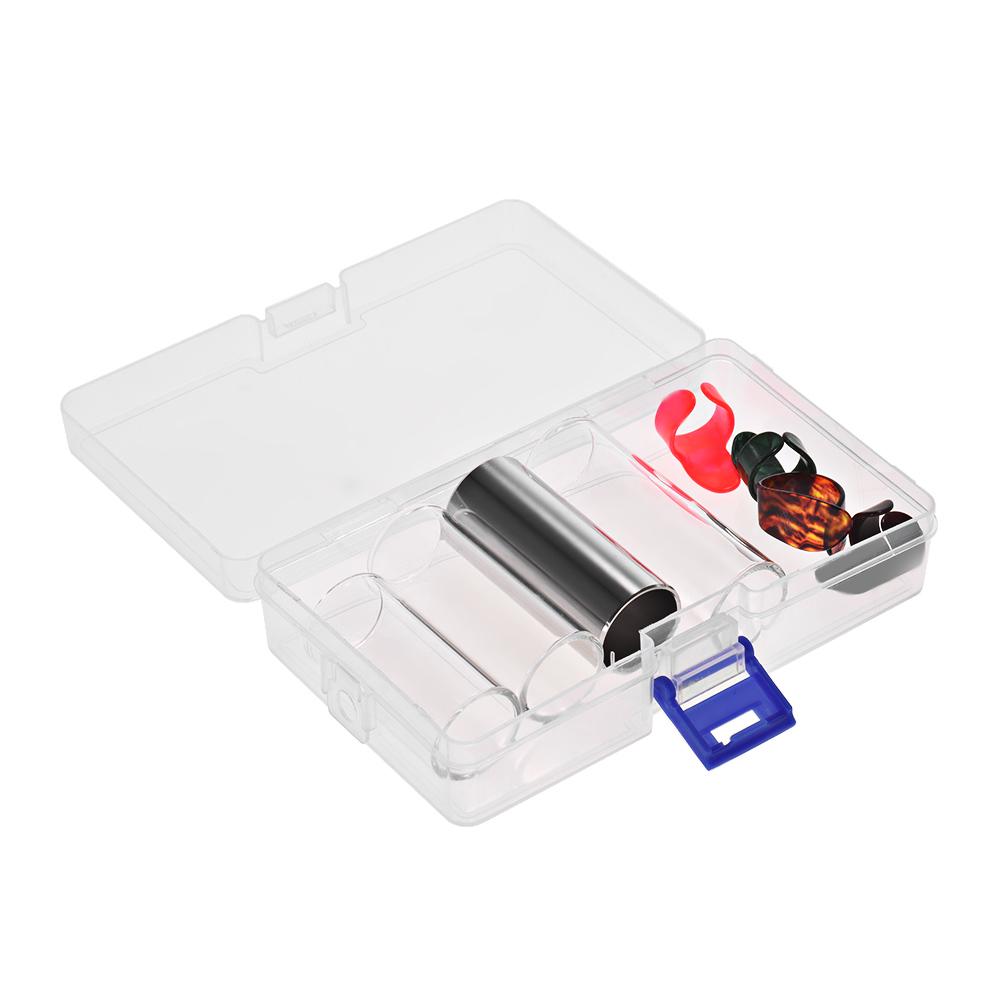 В комплект гитарных слайдов входят 3 стеклянных слайда (5,1 см/6 см/7 см) + 1 слайд из нержавеющей стали (6 см) + 4 предмета.