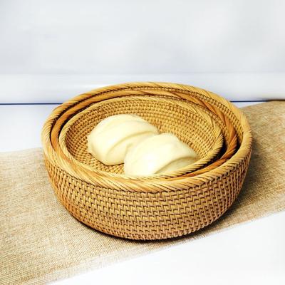 Корзина для хранения из ротанга, круглая сервировочная корзина-органайзер для гостиной, плетеная вручную фруктовая чаша, корзина для хлеба для кухонной стойки