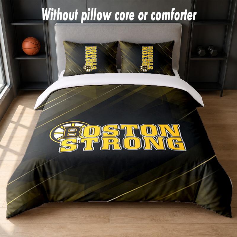 Boston Bruins Design Bed Bedding Set 1 Duvet Cover + 2 Pillowcases Soft Breathable Household Bed Linens