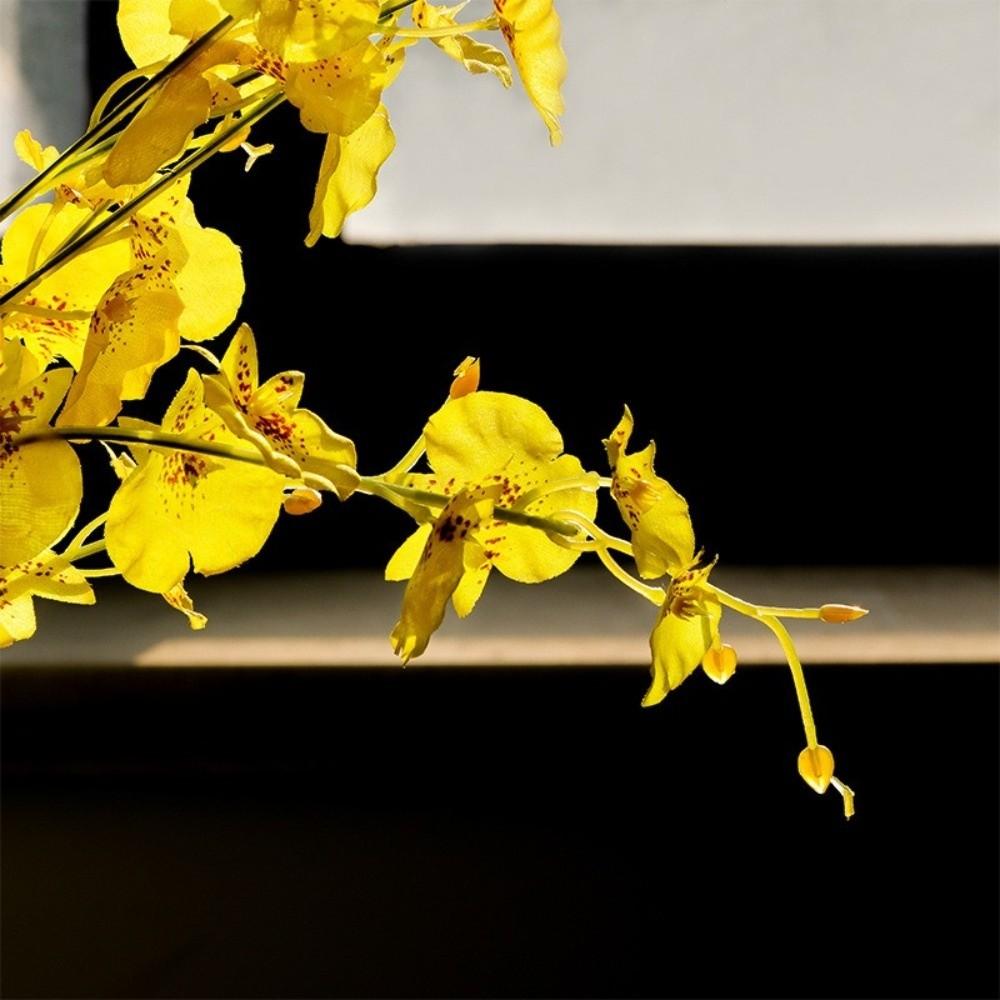 4Pcs Real Touch Artificial Orchid Flower Yellow Dancing Lady Orchid Oncidium Flower Bouquet Wedding