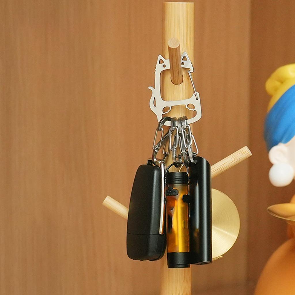 Брелок из нержавеющей стали в виде кота удачи с креативным S-образным крючком, идеально подходящий для путешественников и любителей активного отдыха