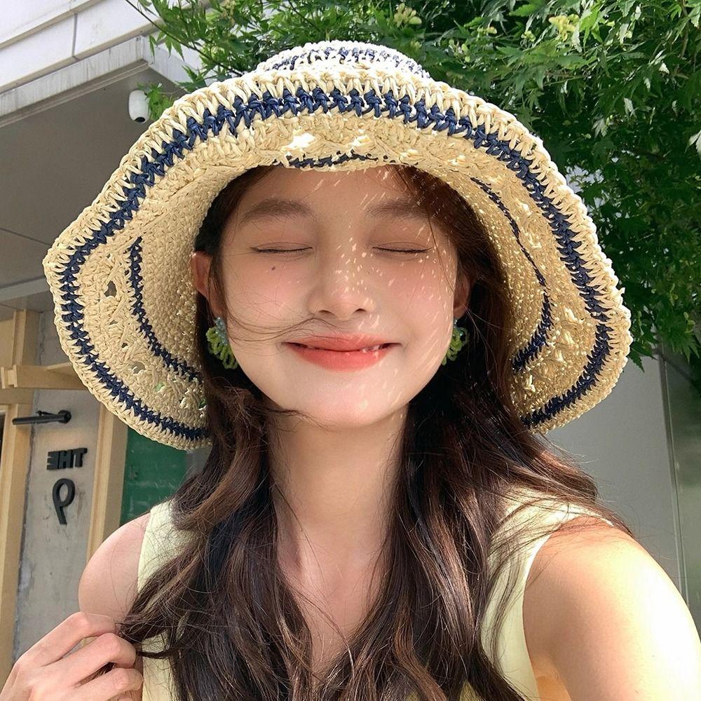 Handmade Weave Crochet Hat Summer Fisherman Caps Fashion Straw Bucket Cap Girls