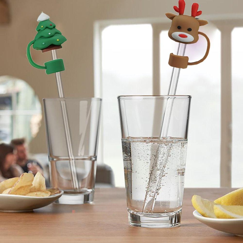 Cute Christmas Soft Drinking Straw Cap Dustproof Cover Silicone Straw Sleeve Dustproof Cap Straw Toppers Spill Proof Stopper