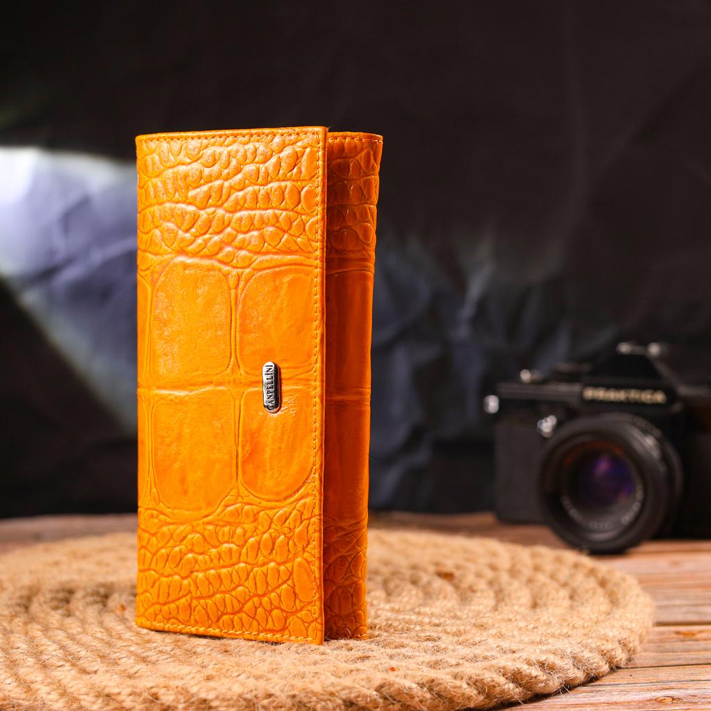 Яркий Женский кошелек из натуральной фактурной кожи CANPELLINI Wallet 21651 Желтый