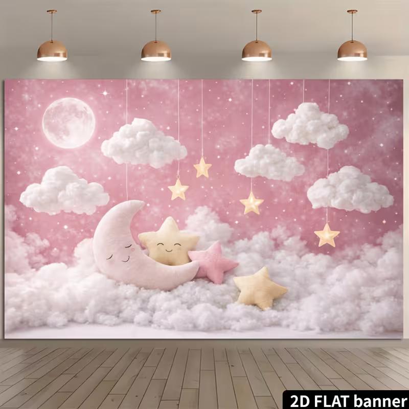 2D Sleepy Moon Star Nursery Photography Background