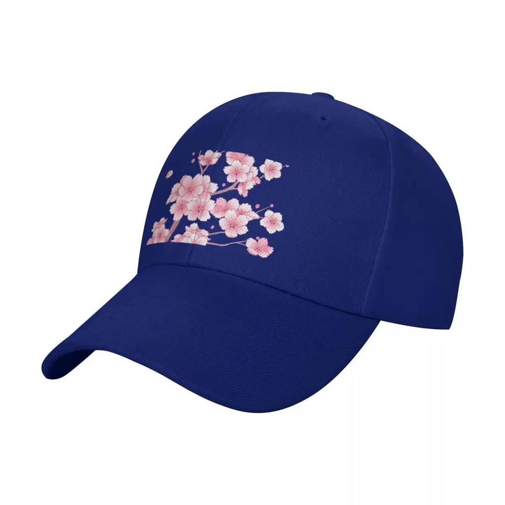 Falling Pink Sakura Cherry Blossom Branches On White Baseball Cap Brand Unisex Cap Sun Cap Funny Hats Golf Womens Beach Unisexs