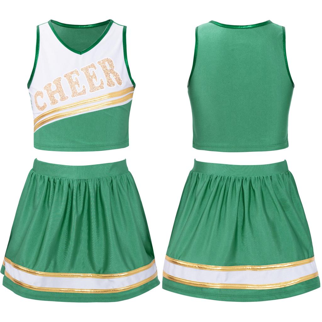 Детский школьный костюм лидера поддержки для девочек, наряд на Хэллоуин для девочек, форма поддержки, 2 предмета, нарядное платье для косплея