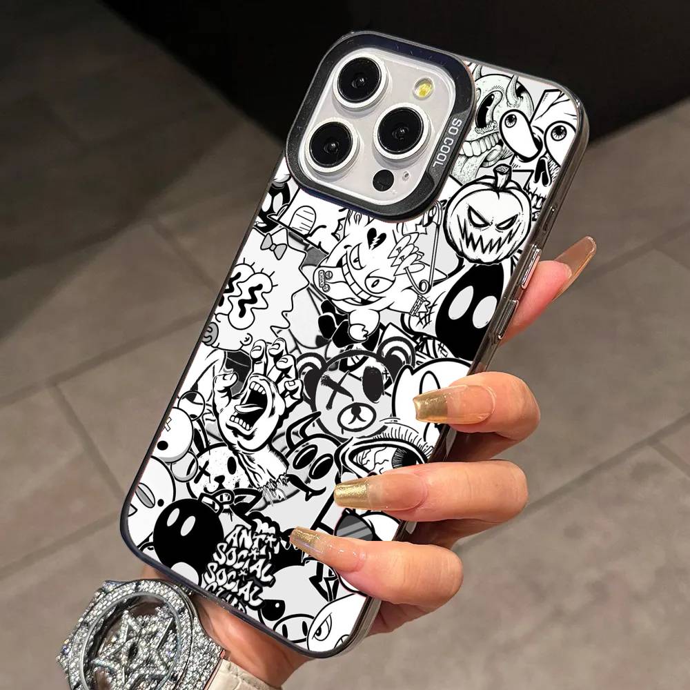 Супер крутой черный граффити чехол для телефона iPhone 17,16,15,14,13,12,11 Plus,Pro Max,XS, Цветной серебристый чехол для телефона Funda Cover