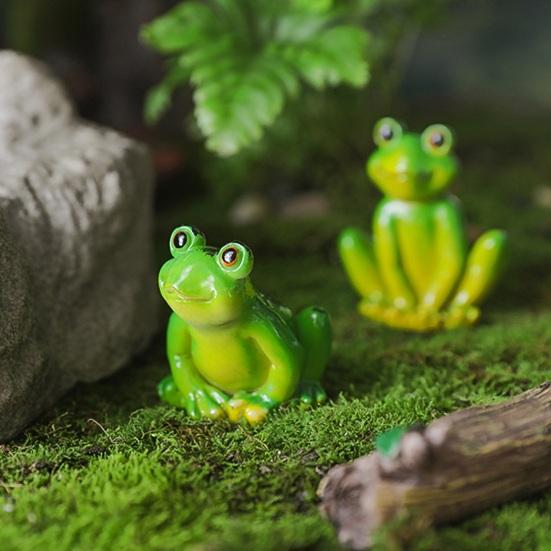 Garden Miniature Frog Statue Indoor Outdoor Sitting Frog Figurine Resin Cartoon Animal Sculpture Flower Pot Microlandscape Decoration Ornament