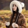 Winter Hat Women's Retro Knitted Hat Fleece Thickened Ear Protection Cold Wool Hat Cute Hairball with Hat