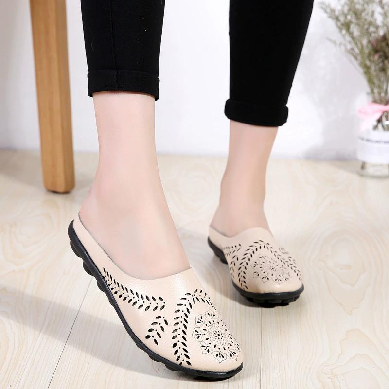 Женские весенне-осенние низкие туфли на плоской подошве с полыми бобами, женские одинарные туфли большого размера, полутапочки