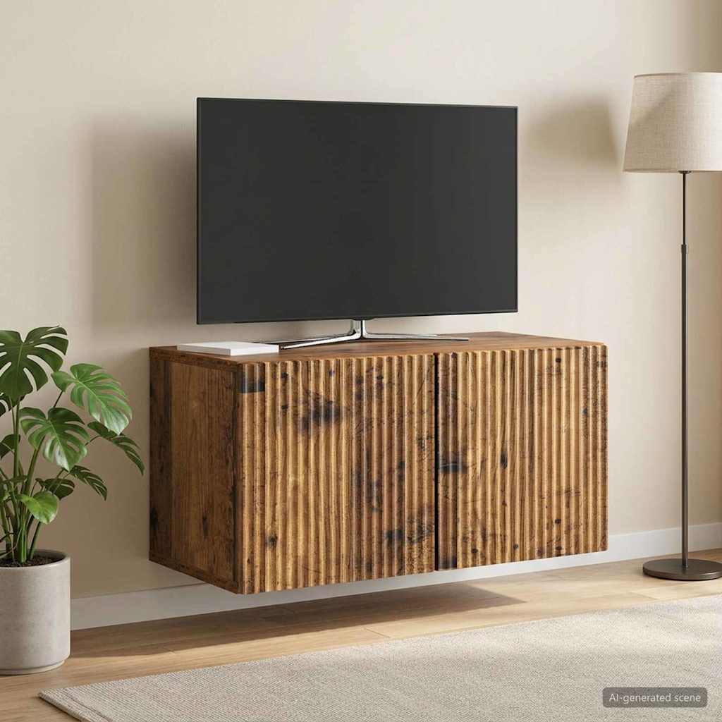 Wall Mounted TV Cabinet Reclaimed Wood Look 59.5 x 31 x 30 cm